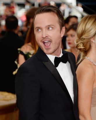 LOS ANGELES, CA - SEPTEMBER 22: Actor Aaron Paul arrives at the 65th Annual Primetime Emmy Awards held at Nokia Theatre L.A. Live on September 22, 2013 in Los Angeles, California. (Photo by Frazer Harrison/Getty Images)