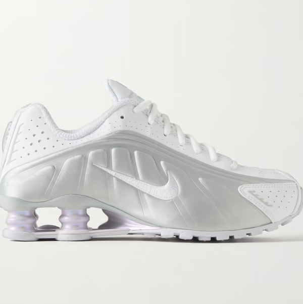 NIKE Shox R4 Metallic Leather and Mesh Sneakers