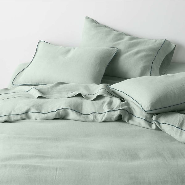 Crate & Barrel Hemp Merrow Stitch Duvet Cover and Shams