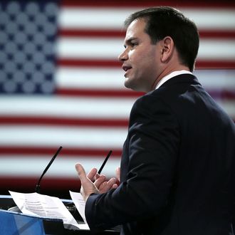 NATIONAL HARBOR, MD - MARCH 14: U.S. Sen. Marco Rubio (R-FL) addresses the 40th annual Conservative Political Action Conference (CPAC) March 14, 2013 in National Harbor, Maryland. A slate of important conserative leaders are slated to speak during the the American Conservative Union's annual conference. (Photo by Alex Wong/Getty Images)