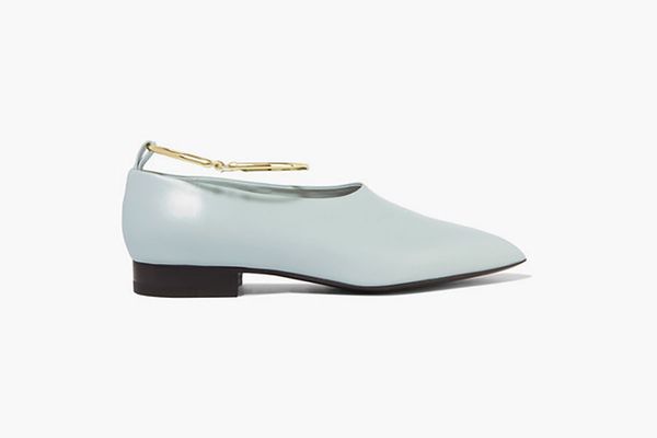 JIL SANDER Embellished glossed-leather point-toe flats