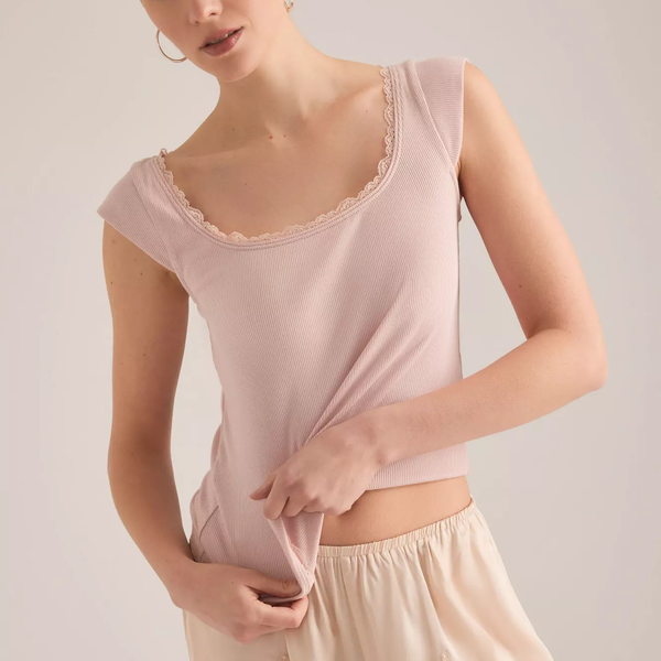 Maeve Lace-Trim Cap-Sleeve Shirt