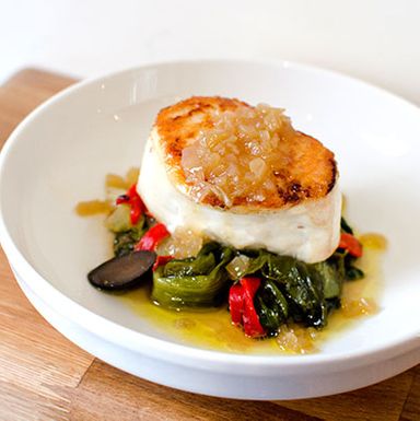 Chatham cod with escarole, olives, lemon, peppers, and onion vinaigrette.
