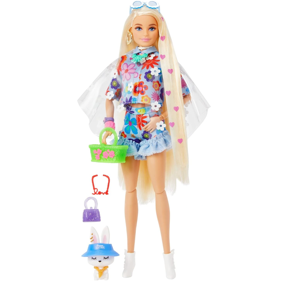 Barbie Extra Blonde Hair Doll Wearing Floral Outfit