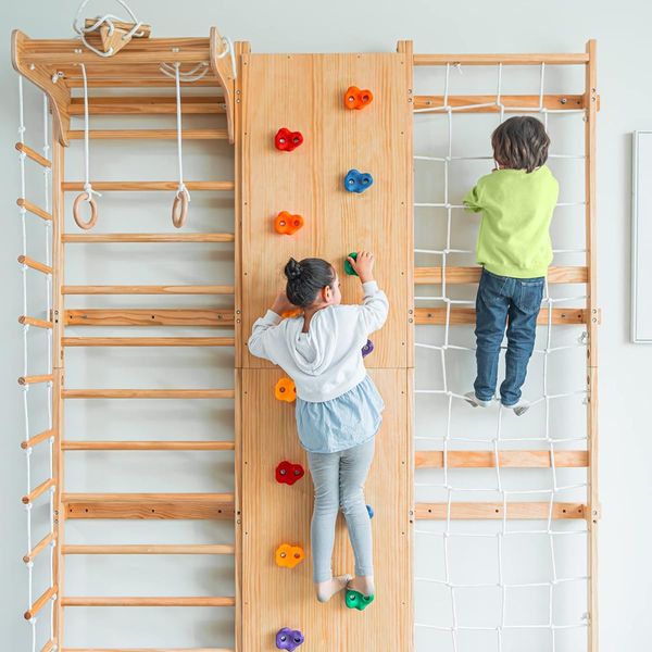 Avenlur Walnut 9-in-1 Swedish Ladder Wall Gym Set