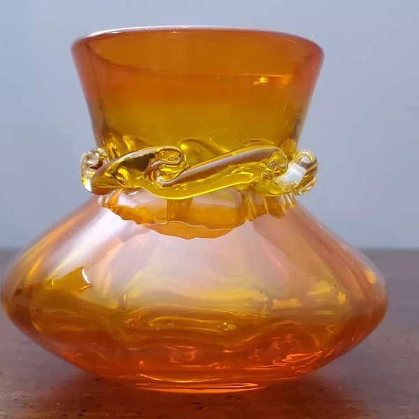 Vintage Blenko Tangerine Orange Round Vase 3”