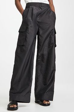 Crispy nylon pleated cargo pants