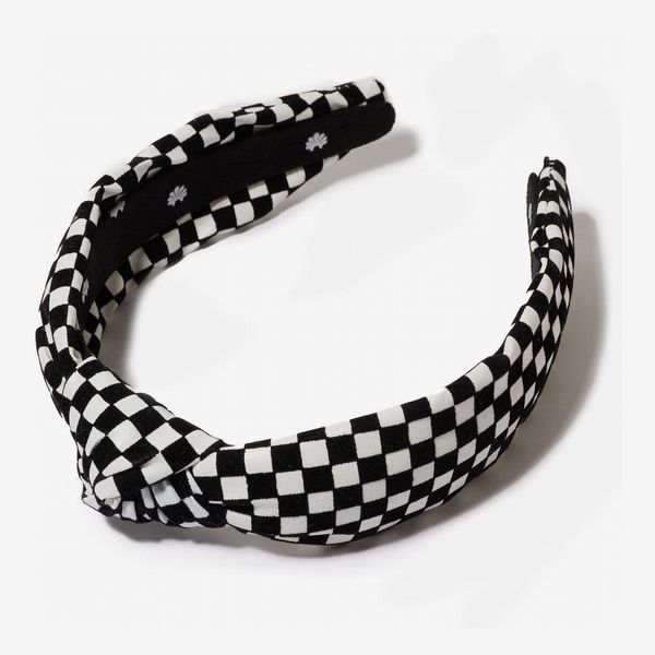 Lele Sadoughi Black and White Checkered Slim Knotted Headband