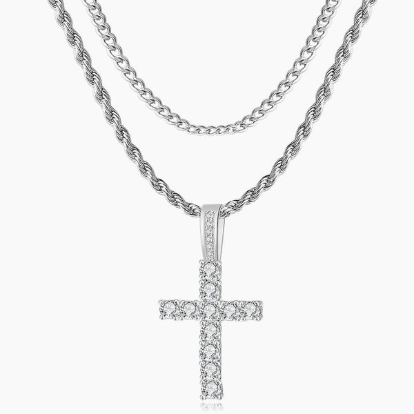 Cubic Zirconia Stainless Steel Cross Chain