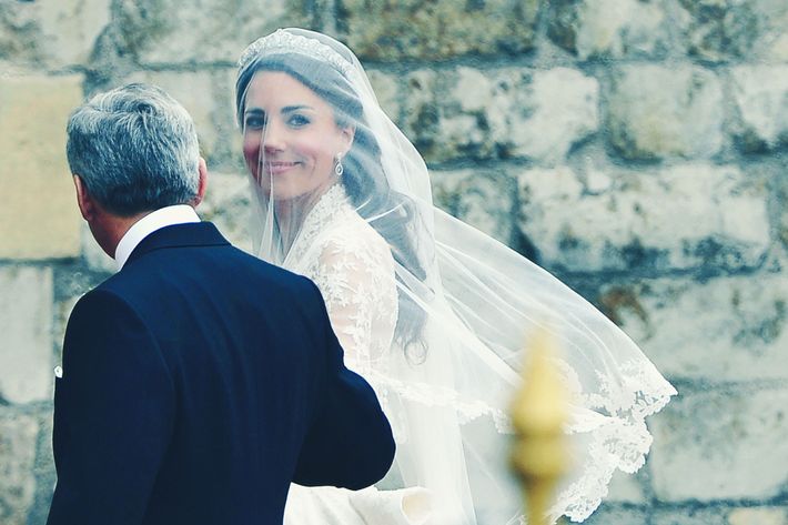Kate Middleton on her wedding day in a tiara.