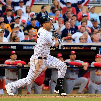 MINNEAPOLIS, MN - JULY 15: American League All-Star Derek Jeter #2 of the New York Yankees bats against the National League All-Stars during the 85th MLB All-Star Game at Target Field on July 15, 2014 in Minneapolis, Minnesota. (Photo by Rob Carr/Getty Images)