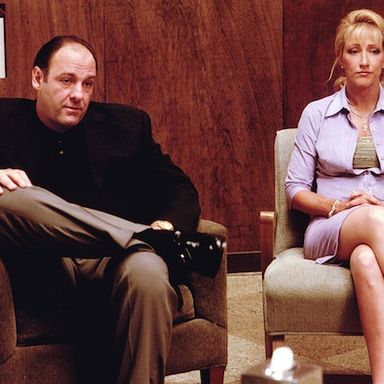 James Gandolfini and Edie Falco in season three of The Sopranos.