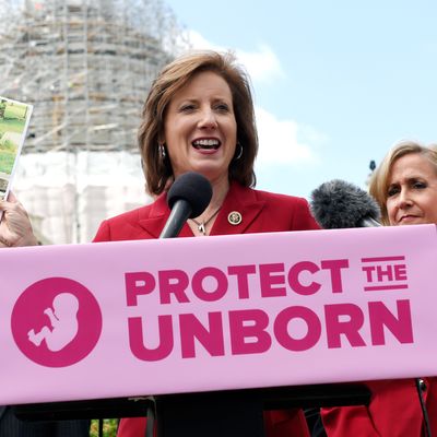 Rep. Vicky Hartzler, R-Mo., center, speaks during a news conference on the Pain-Capable Unborn Child Protection Act on Capitol Hill in Washington, May 13, 2015.