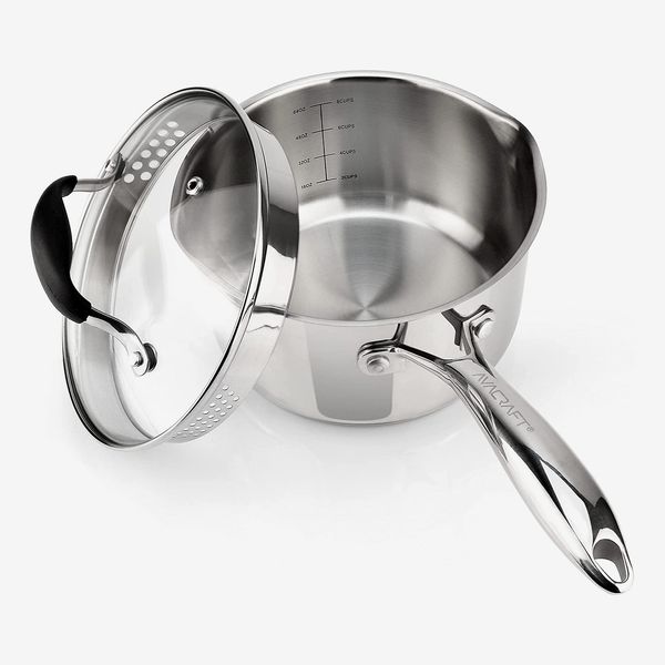 AVACRAFT 18/10 Tri-Ply Stainless Steel Frying Pan with LID. Side Spouts. Stay Co