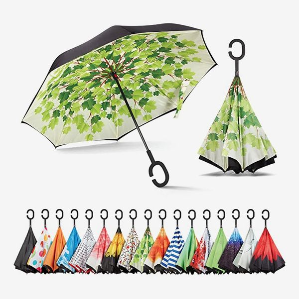 Georgia Bulldogs Inverted Umbrella Large Double Layer Outdoor Rain Sun Anti-UV Car Reversible Umbrella with C-Shaped 