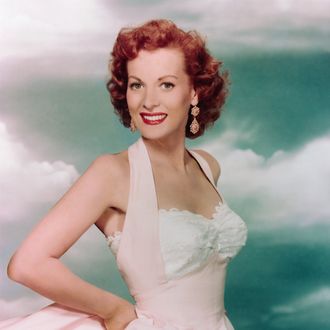 Maureen O'Hara Wearing a Pink Evening Gown