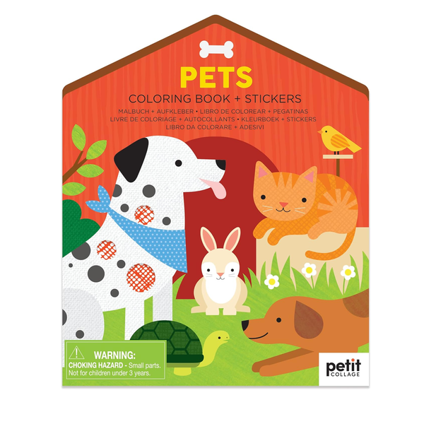 Petit Collage Coloring Book with Stickers Pets