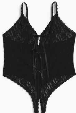 Black Lace Cotton Sexy Bodysuit Teddy Lingerie Size XS-4XL 
