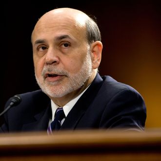 26 Feb 2013, Washington, DC, USA --- Federal Reserve Board Chairman Ben Bernanke testifies on Capitol Hill in Washington, Tuesday, Feb. 26, 2013, before the Senate Banking Committee hearing to deliver the central bank's Semiannual Monetary Policy Report to the Congress. (AP Photo/Carolyn Kaster) --- Image by ? Carolyn Kaster/ /AP/Corbis