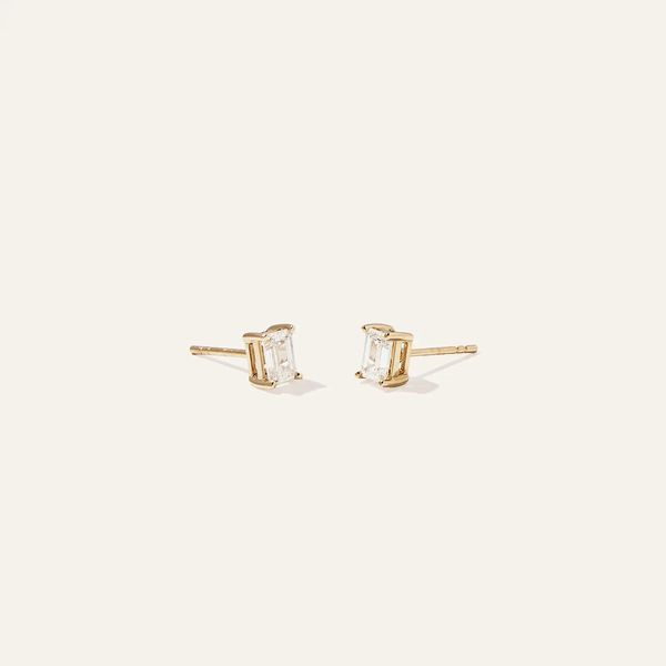 Quince 14k Gold Lab Grown Diamond Emerald Solitaire Studs