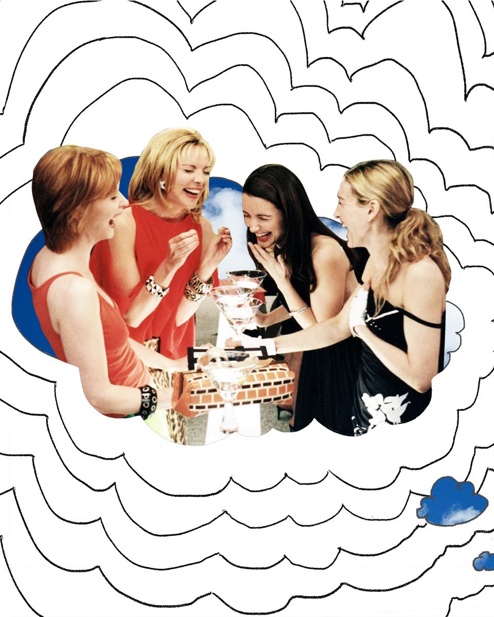 The four main Sex and the City characters laughing.