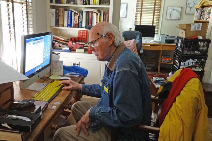 At his desk in Connecticut.