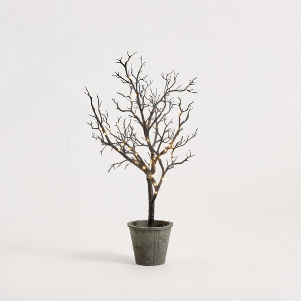 Pottery Barn Faux Lit Black Potted Tree