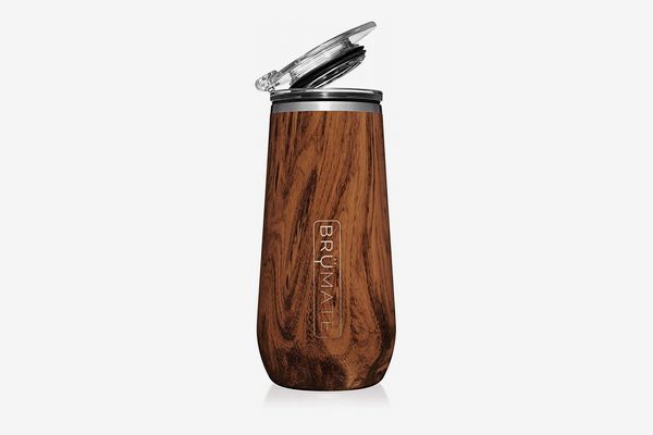 BrüMate Insulated Champagne Flute With Flip-Top Lid, Walnut
