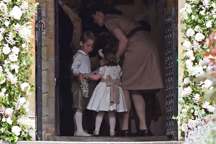 Prince George, Princess Charlotte, and their nanny Maria at Pippa Middleton's wedding.
