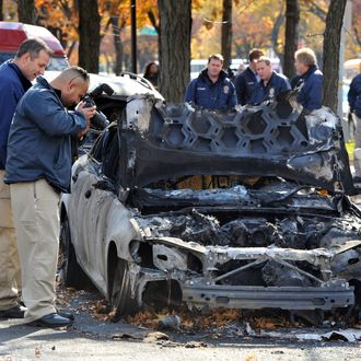 NYPD detective and NYPD hate crime unit are investigating bias attack on Ocean Parkway (between Avenues I & J) in Brooklyn. Earlier this morning, three cars were set on fire, anti-jewish slogans were spray-painted on benches, sidewalk and cars, including 