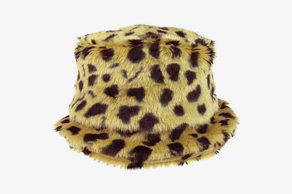 Capelli New York Allover Leopard Printed Faux Fur Bucket Hat