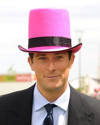 Bear Grylls in a pink top hat; not his Dockers ad, obvs.