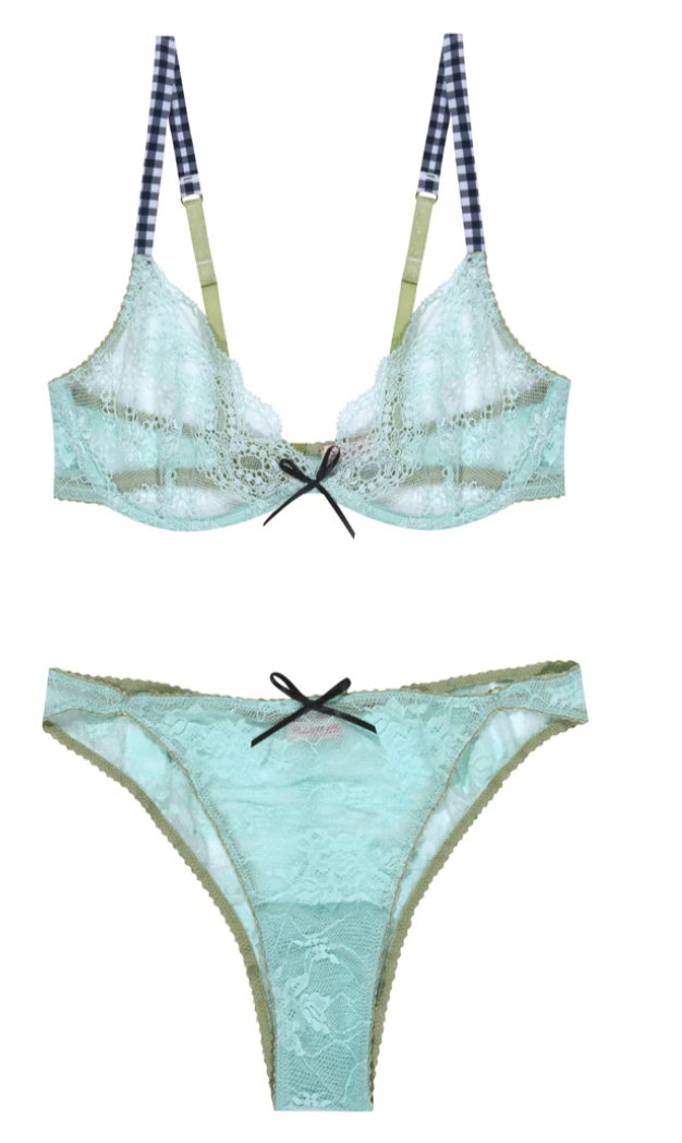 Buy online Green Polyester Bras And Panty Set from lingerie for