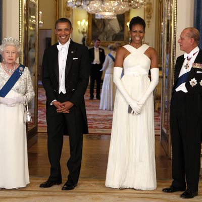The Obamas with the Queen and Prince Philip.