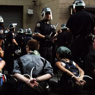 Protesters are arrested at Union Square as hundreds were taken away after they attemped to march without a permit August 31, 2004 in New York City on the second day of the Republican National Convention.