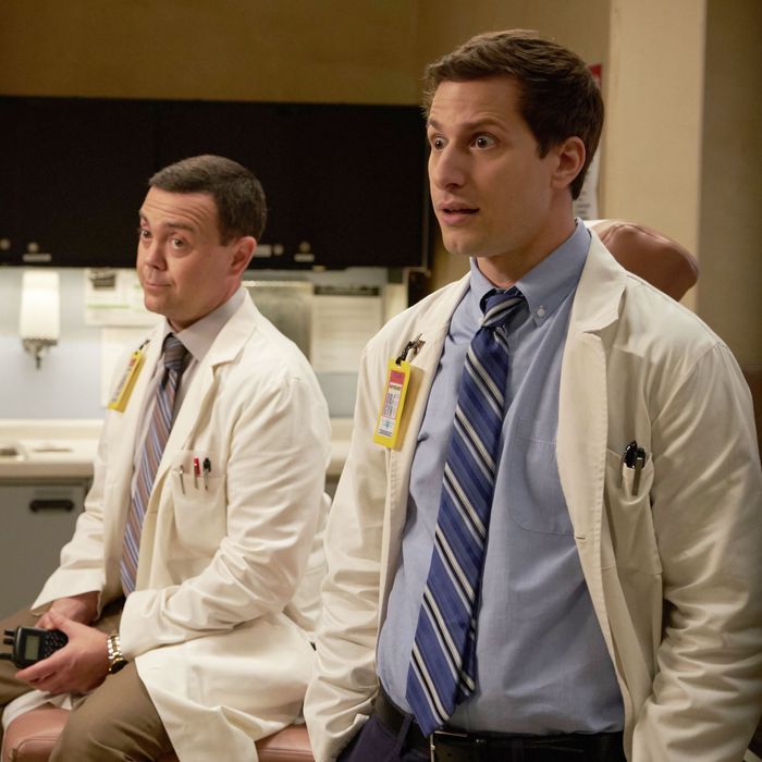 BROOKLYN NINE-NINE: L-R: Joe Lo Truglio and Andy Samberg in the “Maximum Security” episode of BROOKLYN NINE-NINE airing at a special time Tuesday, April 5 (9:30-10:00 PM ET/PT) on FOX. ©2016 Fox Broadcasting Co. CR: John P. Fleenor/FOX