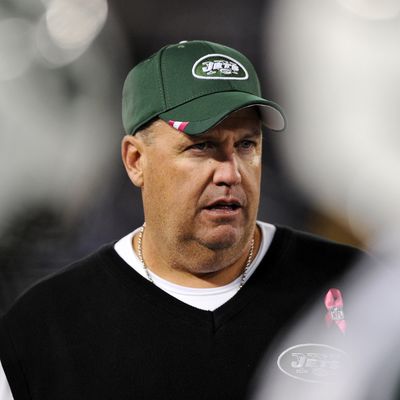 BALTIMORE, MD - OCTOBER 2: Head coach Rex Ryan of the New York Jets walks the sidelines against the Baltimore Ravens at M&T Bank Stadium on October 2, 2011 in Baltimore, Maryland. (Photo by Patrick Smith/Getty Images)