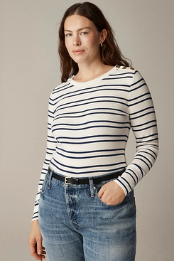 J.Crew Perfect-Fit Long-Sleeve Crewneck T-shirt with Lion Buttons in Stripe