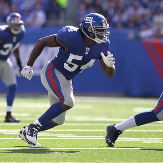 Jonathan Goff #54 of the New York Giants against the Detroit Lions.