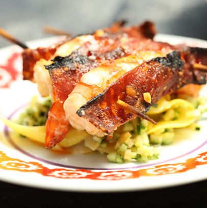 grilled sweet shrimp, chorizo, zucchini, Meyer lemon