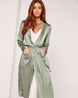 Missguided Satin Duster Coat Grey, $67, Missguided