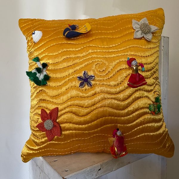 Tigra Tigra Hand-Quilted Silk Mashroo 'Souvenir' Pillow, 20 X 20