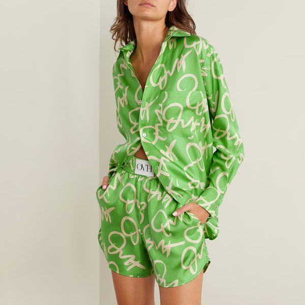 Olivia Von Halle Kick-Printed Silk-Twill Pajama Set