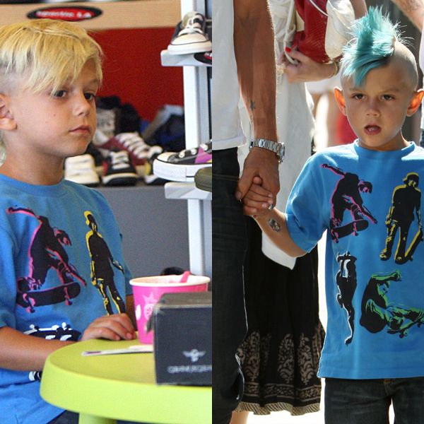 Gwen Stefani's little cherub before and after his blue dye job.