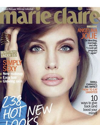 Angelina Jolie on the cover of January's <em>Marie Claire</em>.