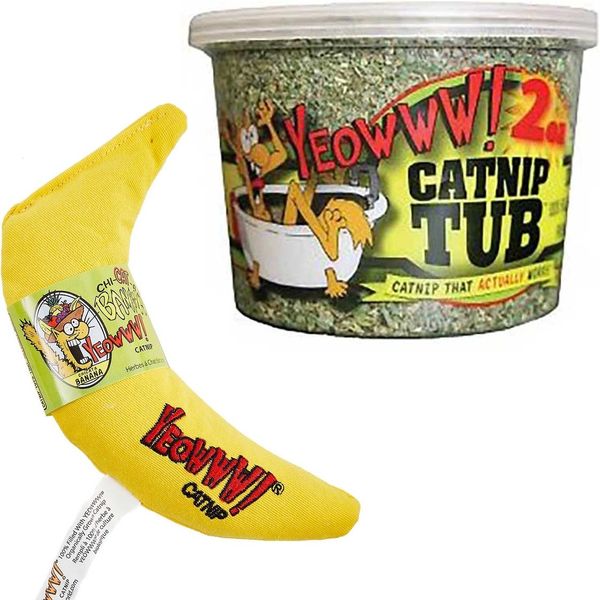 Yeowww! Catnip Banana Cat Toy + 2-Oz Tub Organic Catnip