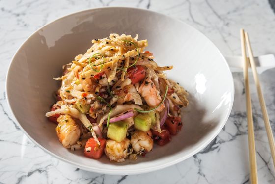 Gulf shrimp with watermelon, cucumber, napa cabbage, sesame, and crispy wonton.