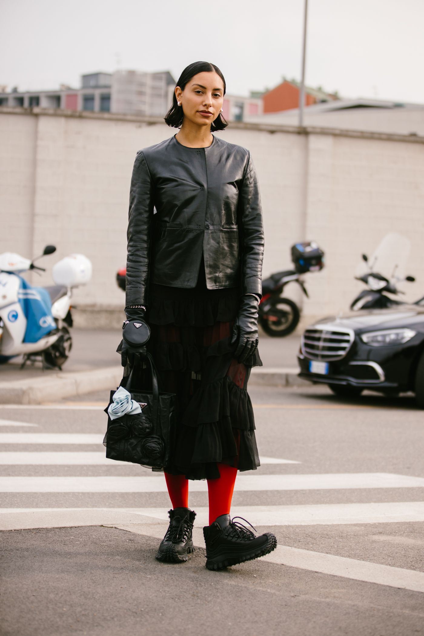 Street style, Emili Sindlev arriving at Louis Vuitton Fall-Winter