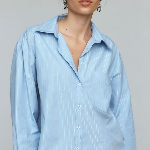 The Shrunken Bennet Lurex Stripe Buttondown Shirt by Maeve