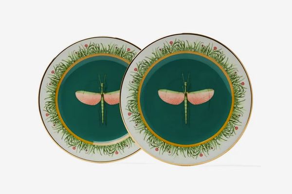 La DoubleJ Dragonfly-print porcelain dessert plates